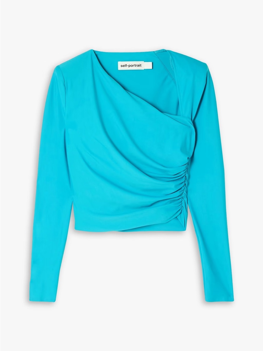 Self-Portrait Ruched Long-Sleeve Top in Turquoise